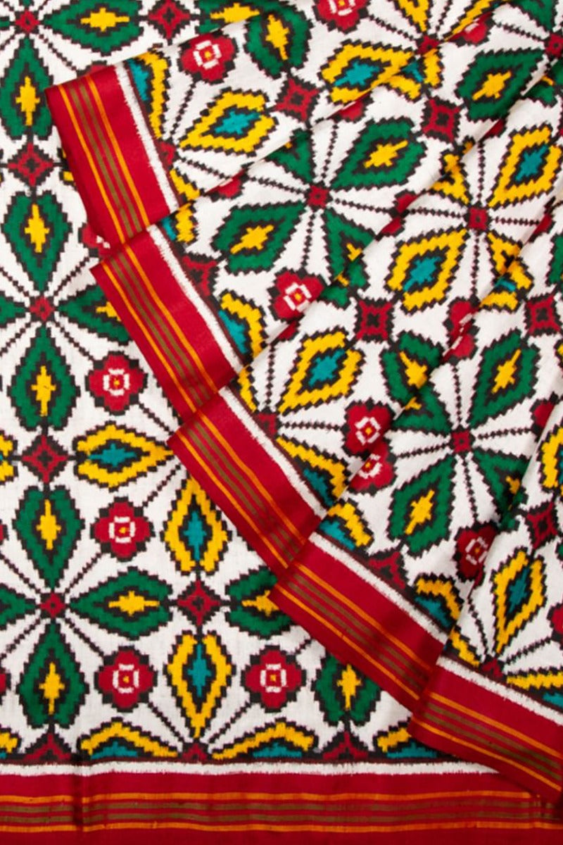 Patan Patola Silk Ikat Off-White Saree