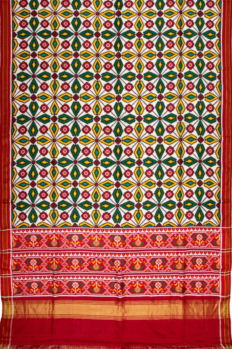 Patan Patola Silk Ikat Off-White Saree