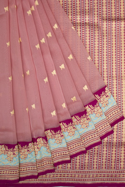 Banarasi Kora Organza Butta Onion Pink Saree