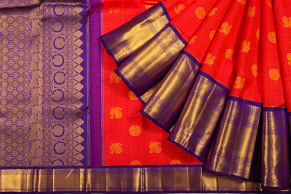 Kanchipuram Silk Checks And Butta Red Saree