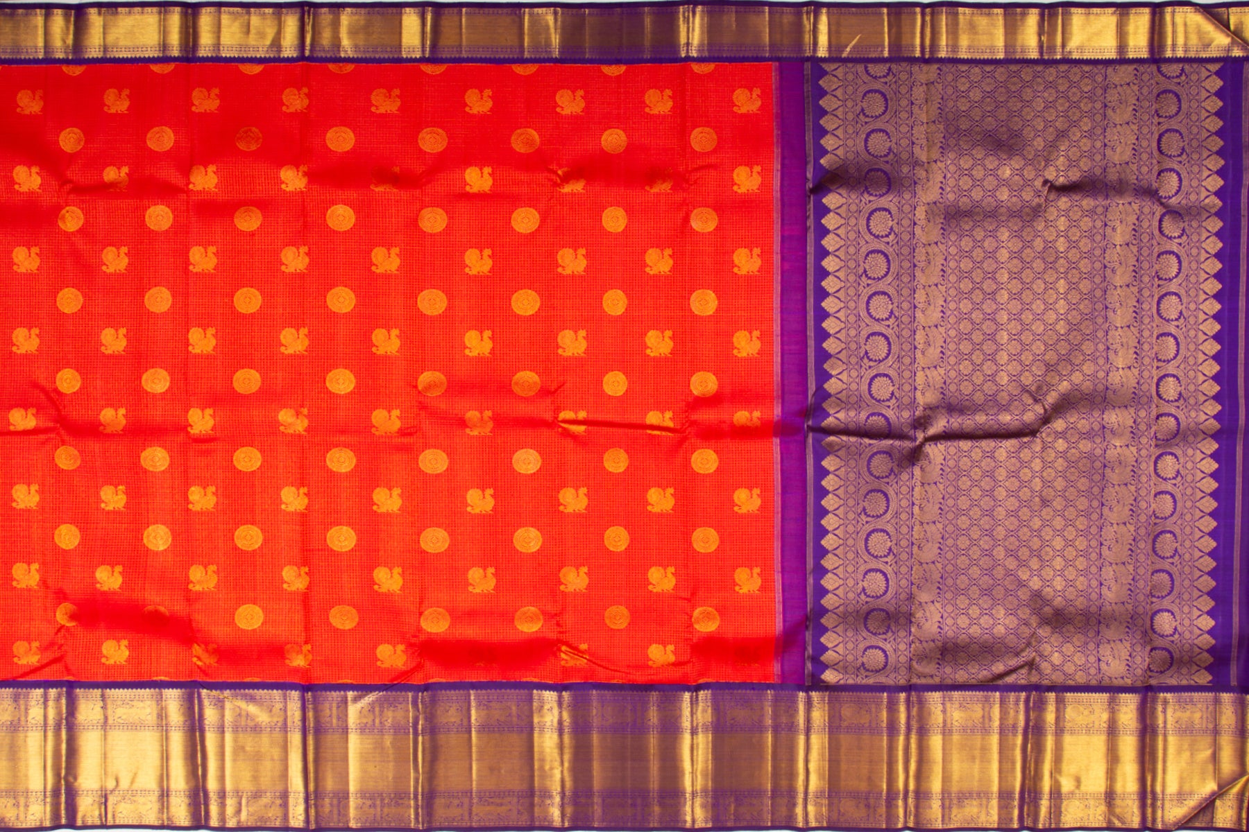 Kanchipuram Silk Checks And Butta Red Saree