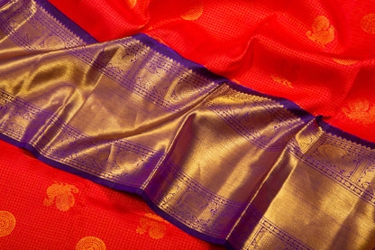 Kanchipuram Silk Checks And Butta Red Saree
