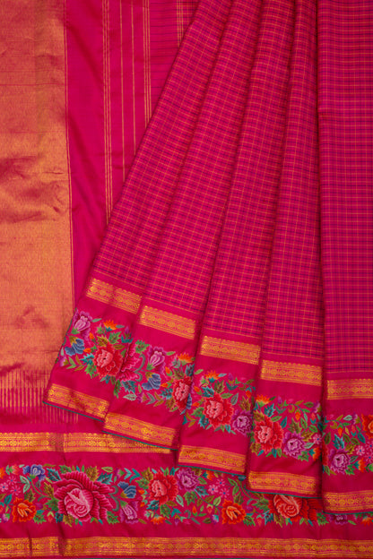 Kanchipuram Silk Checks Pink Saree