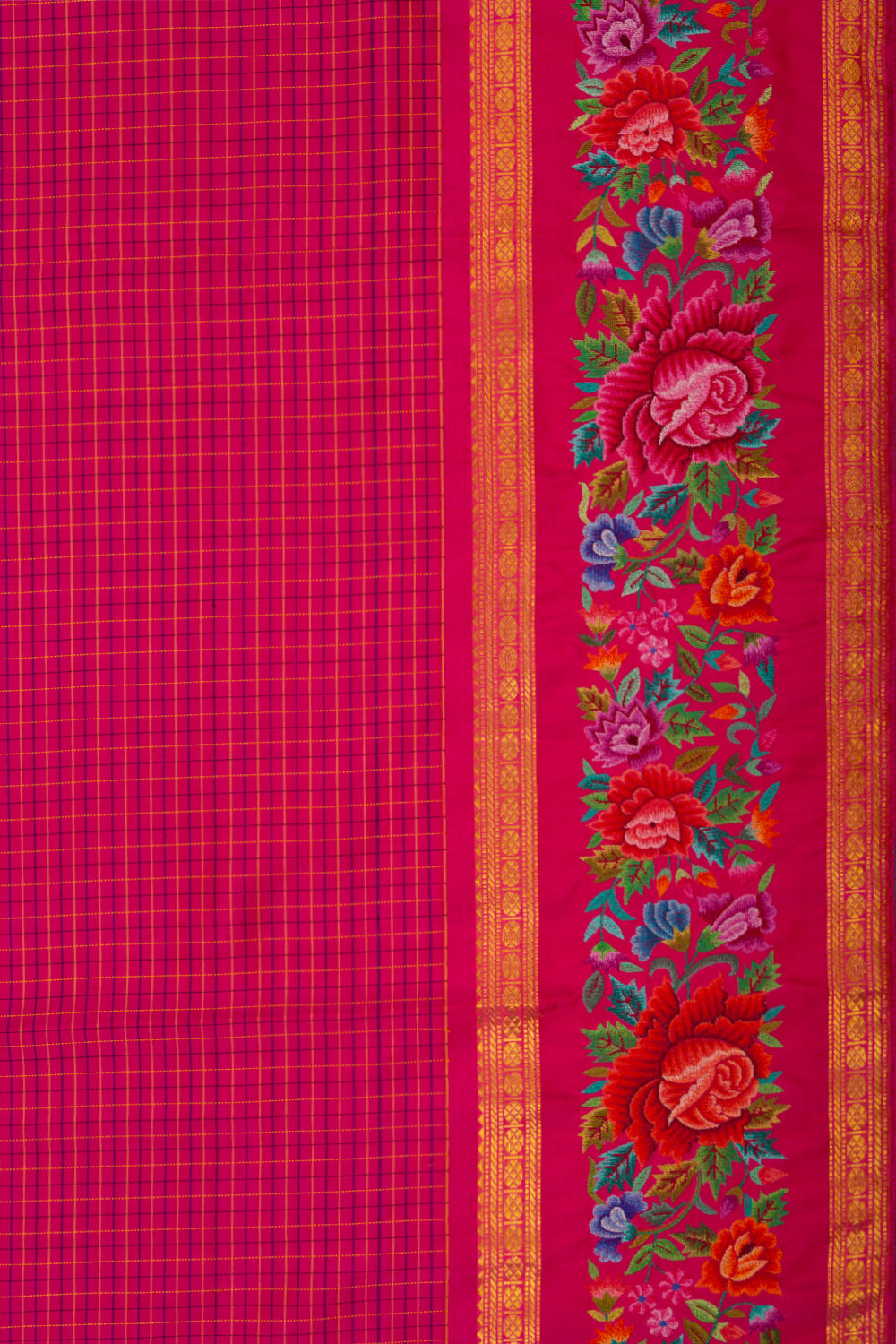 Kanchipuram Silk Checks Pink Saree