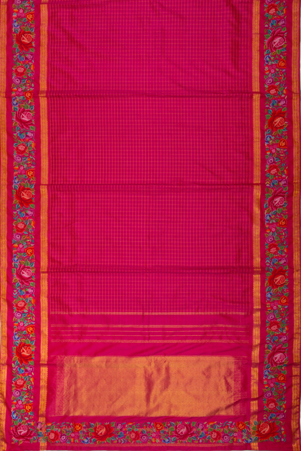 Kanchipuram Silk Checks Pink Saree With Petite Point