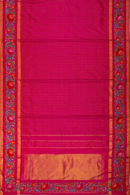 Kanchipuram Silk Checks Pink Saree With Petite Point