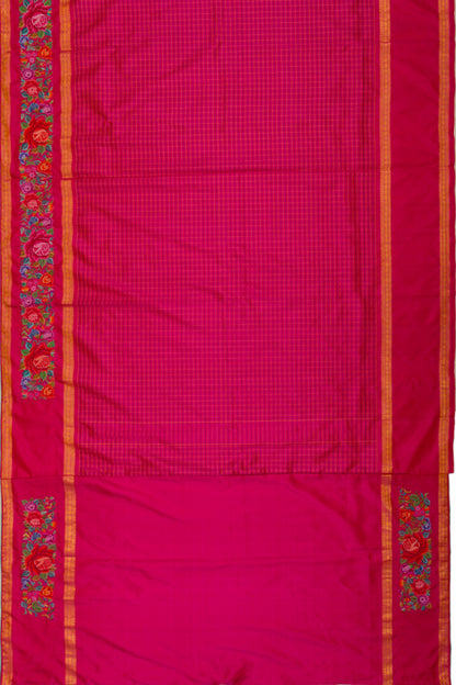 Kanchipuram Silk Checks Pink Saree With Petite Point