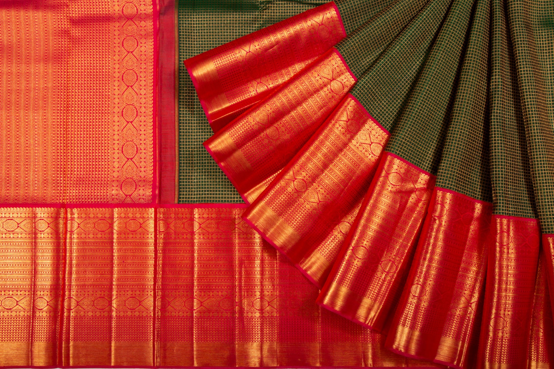 Kanchipuram Silk Checks Green Saree