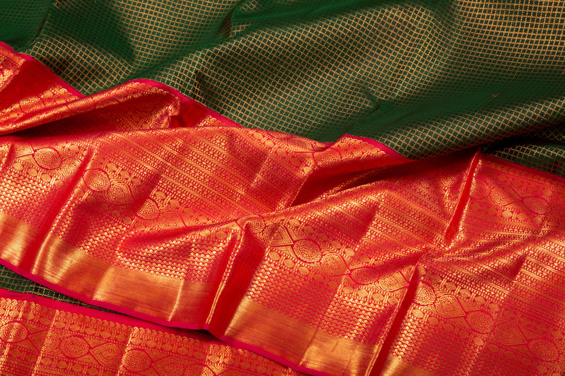 Kanchipuram Silk Checks Green Saree