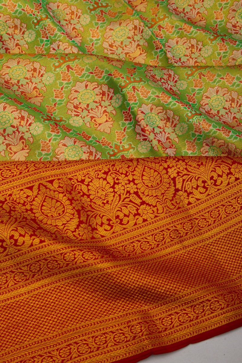 Taranga Kanchi Silk Tissue Brocade Green Saree