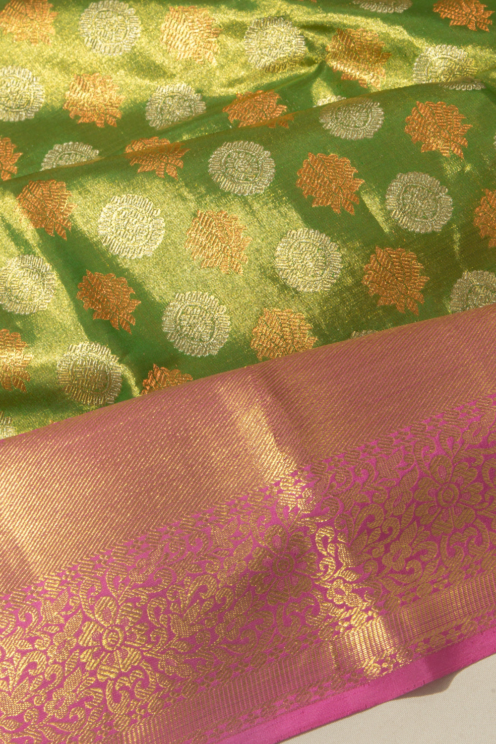 Taranga Kanchi Silk Tissue Butta Green Saree