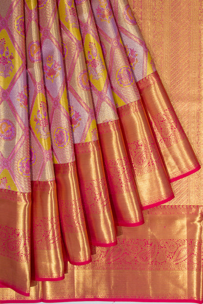 Kanchipuram Silk Tissue Brocade Multicolour Saree