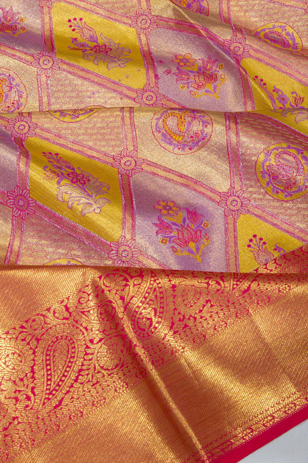 Kanchipuram Silk Tissue Brocade Multicolour Saree
