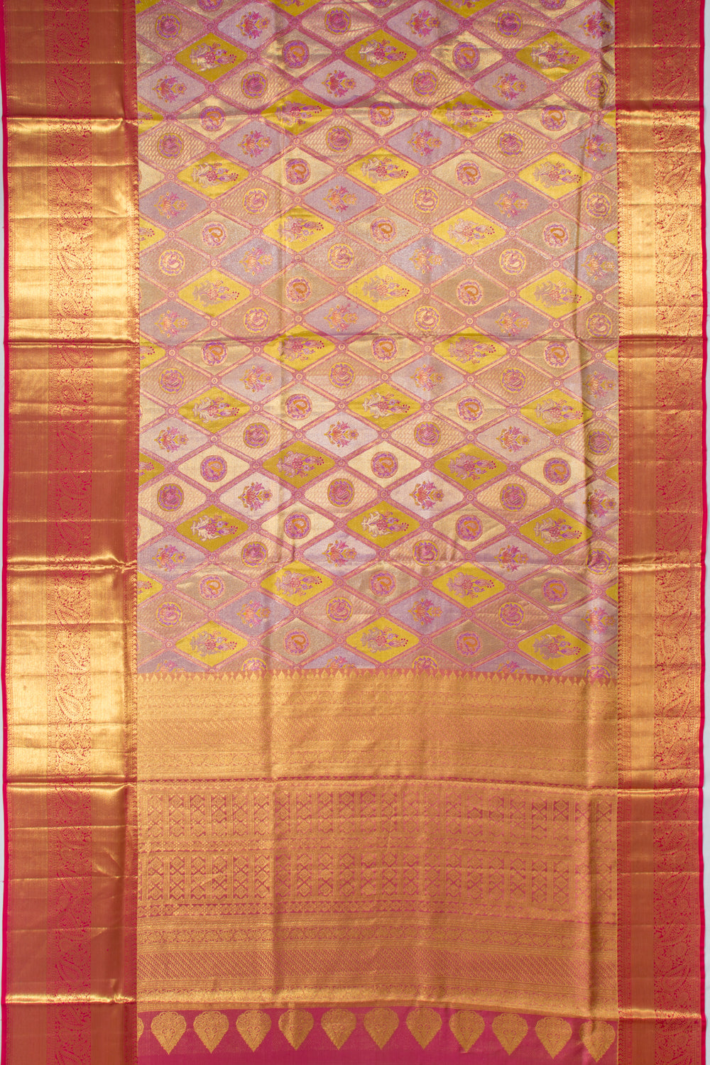 Kanchipuram Silk Tissue Brocade Multicolour Saree