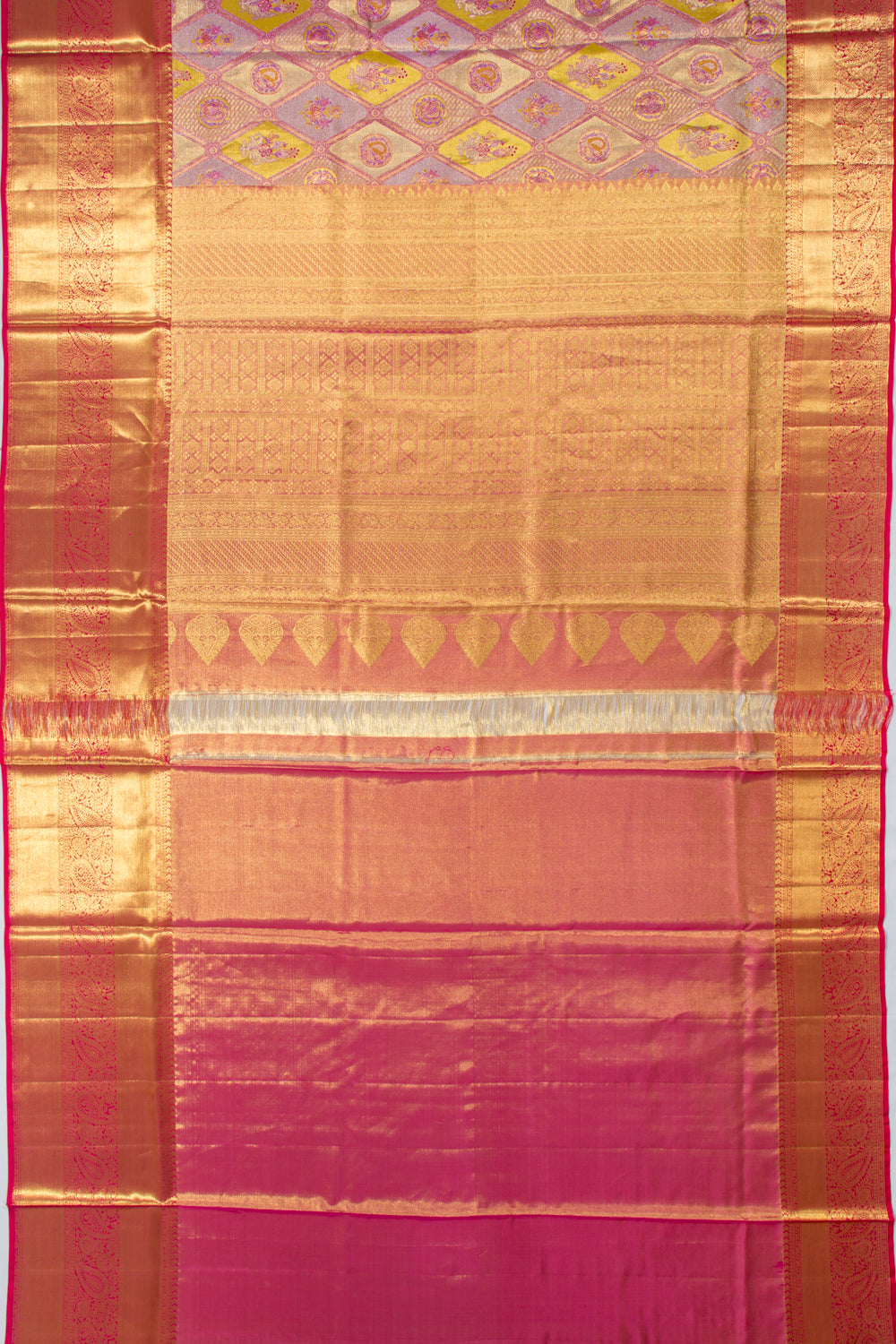 Kanchipuram Silk Tissue Brocade Multicolour Saree