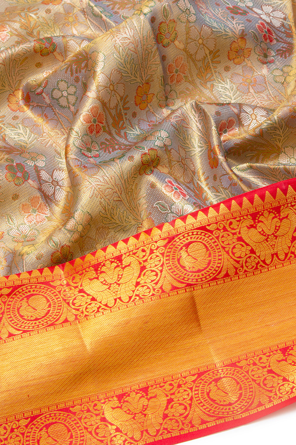 Kanchipuram Silk Tissue Jaal Blue Saree
