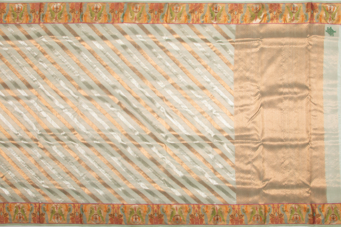 Kota Silk Tissue Diagonal Lines Pastel Green Saree