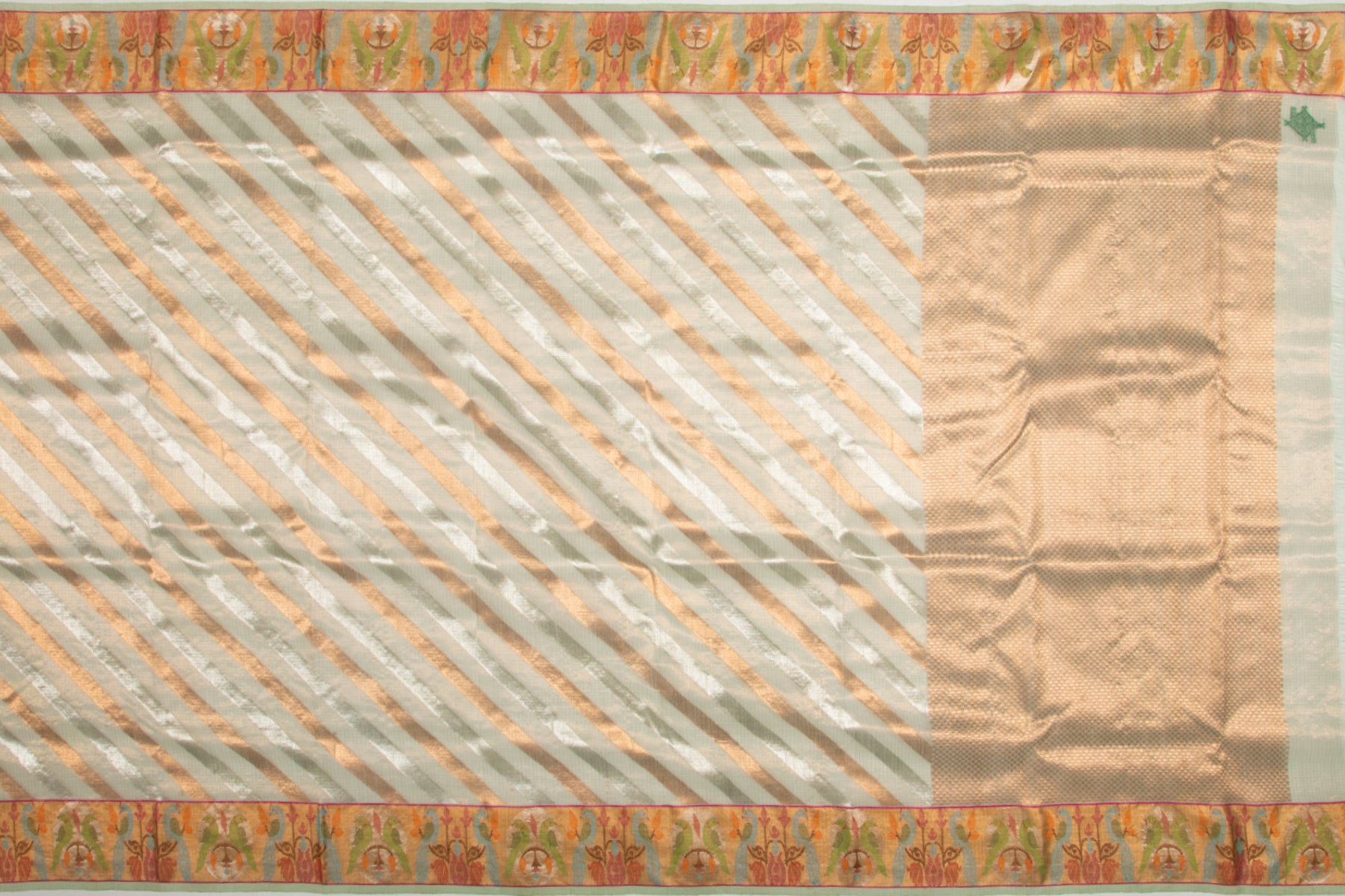 Kota Silk Tissue Diagonal Lines Pastel Green Saree