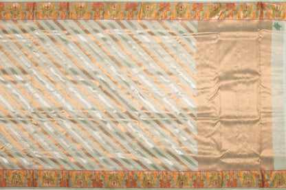 Kota Silk Tissue Diagonal Lines Pastel Green Saree