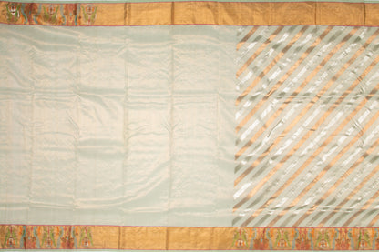 Kota Silk Tissue Diagonal Lines Pastel Green Saree