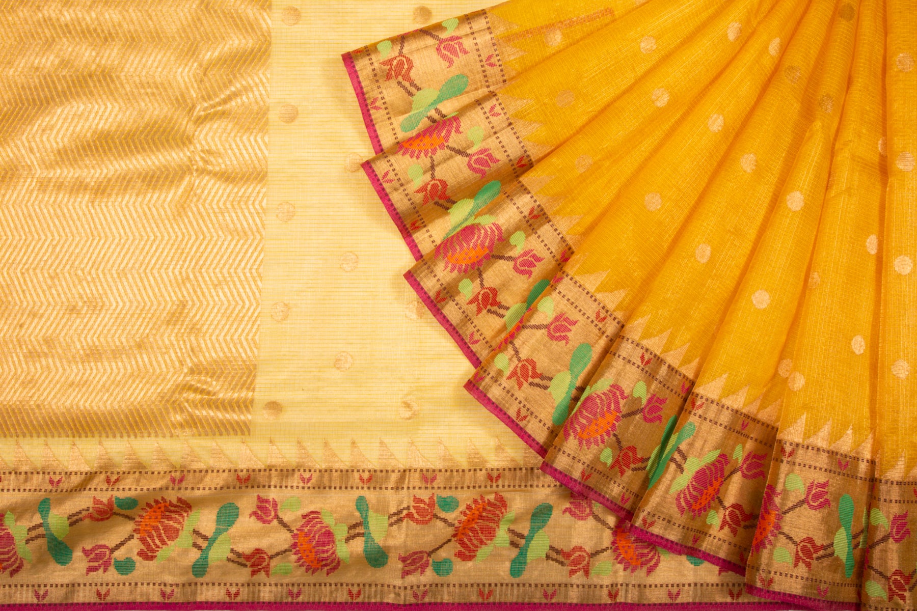 Kota Silk Tissue Butta Yellow Saree