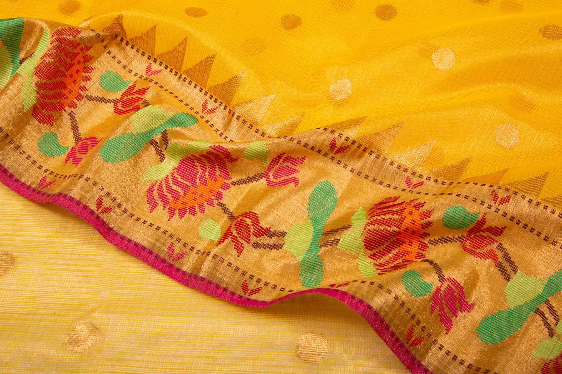 Kota Silk Tissue Butta Yellow Saree