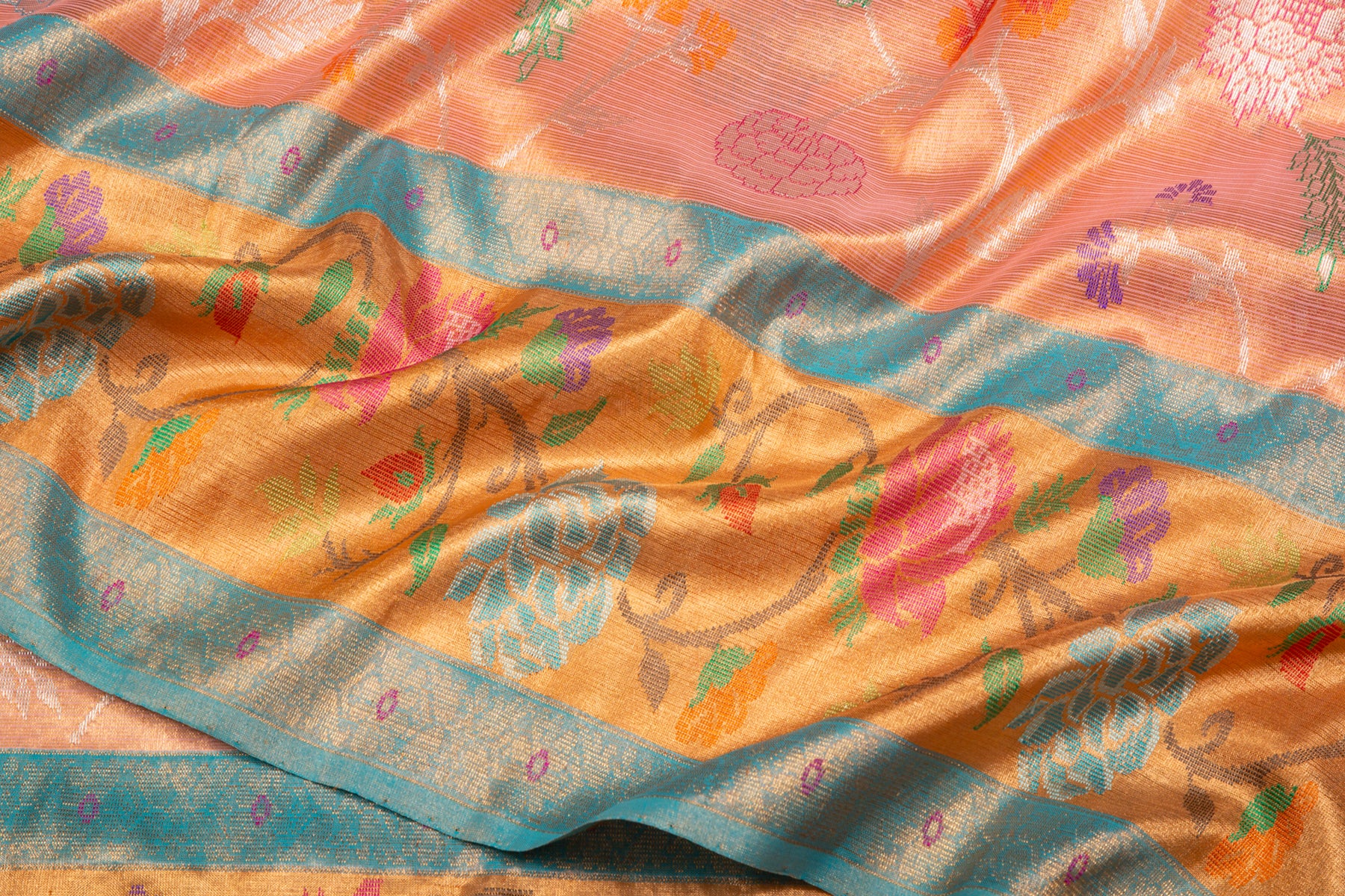Kota Silk Tissue Jaal Peach Saree