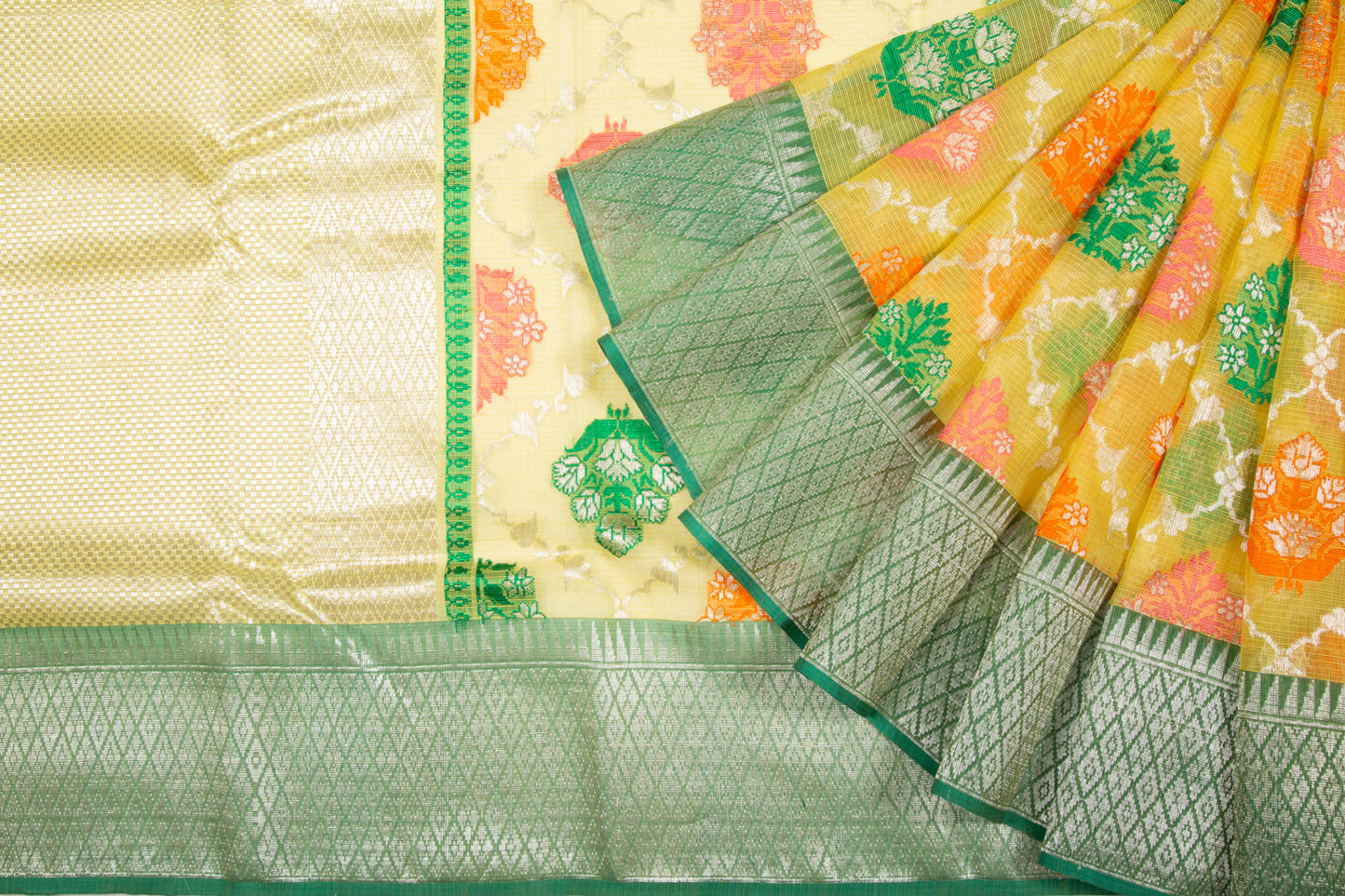 Kota Silk Jaal And Butta Yellow Saree