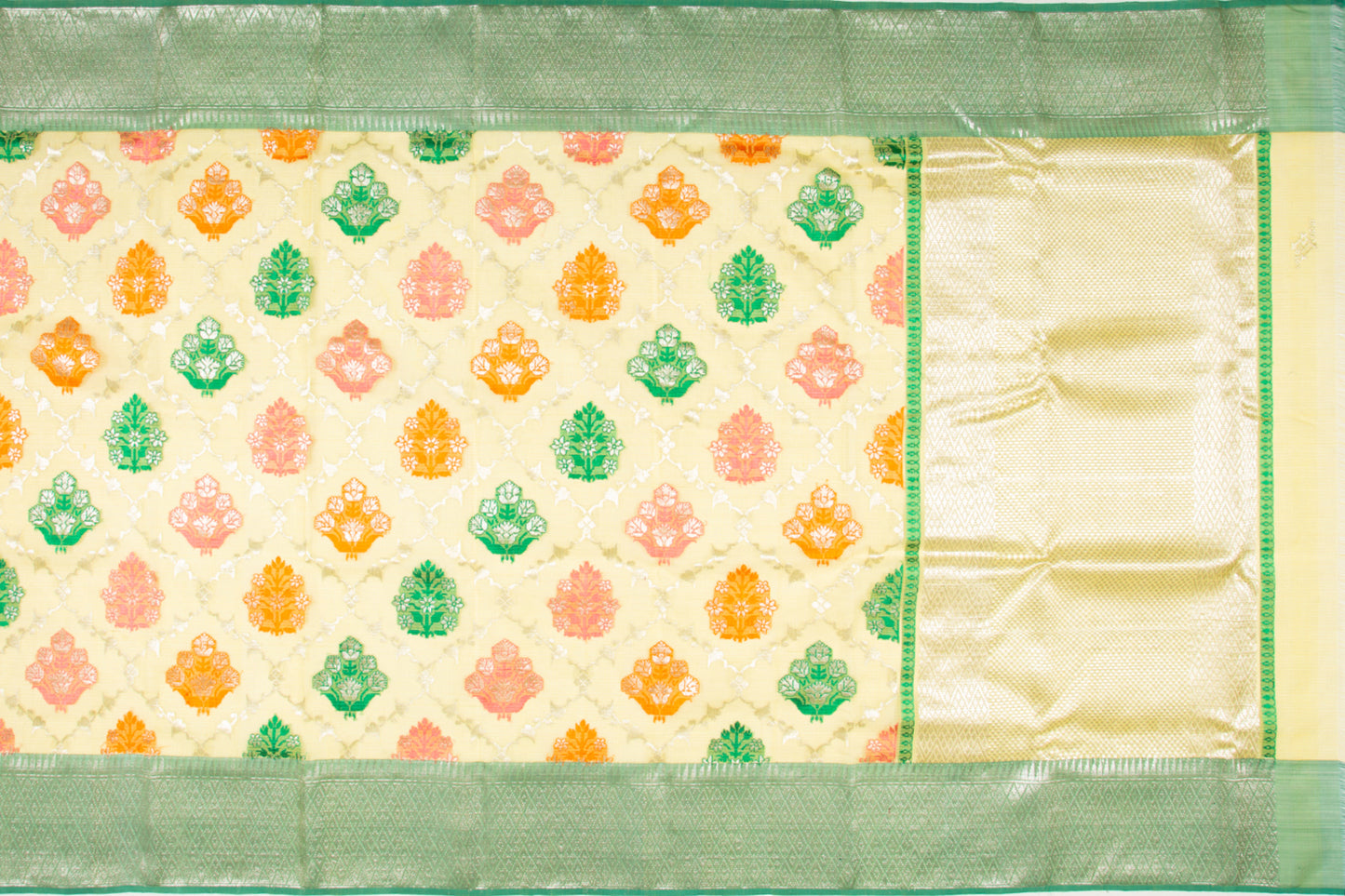 Kota Silk Jaal And Butta Yellow Saree