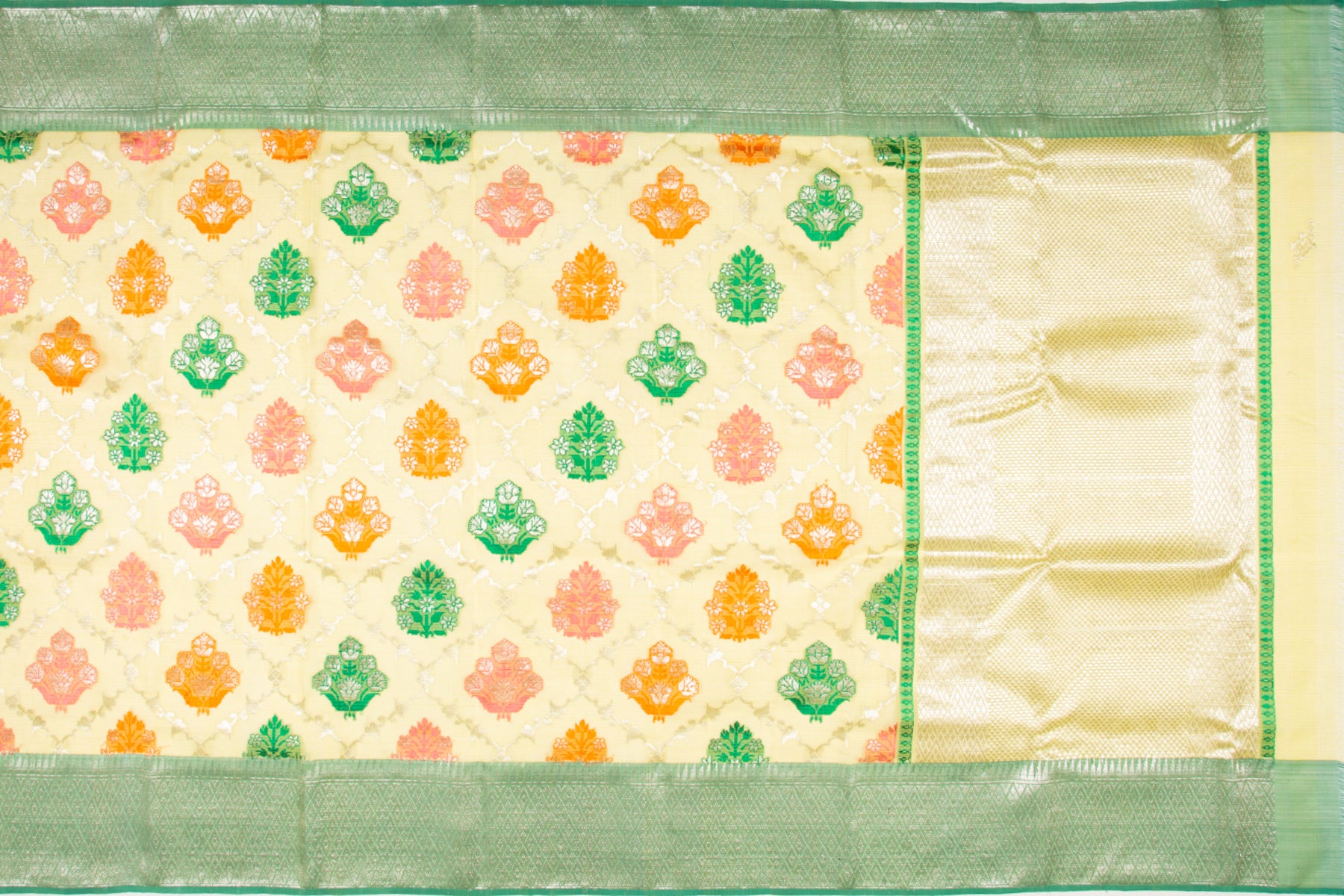 Kota Silk Jaal And Butta Yellow Saree