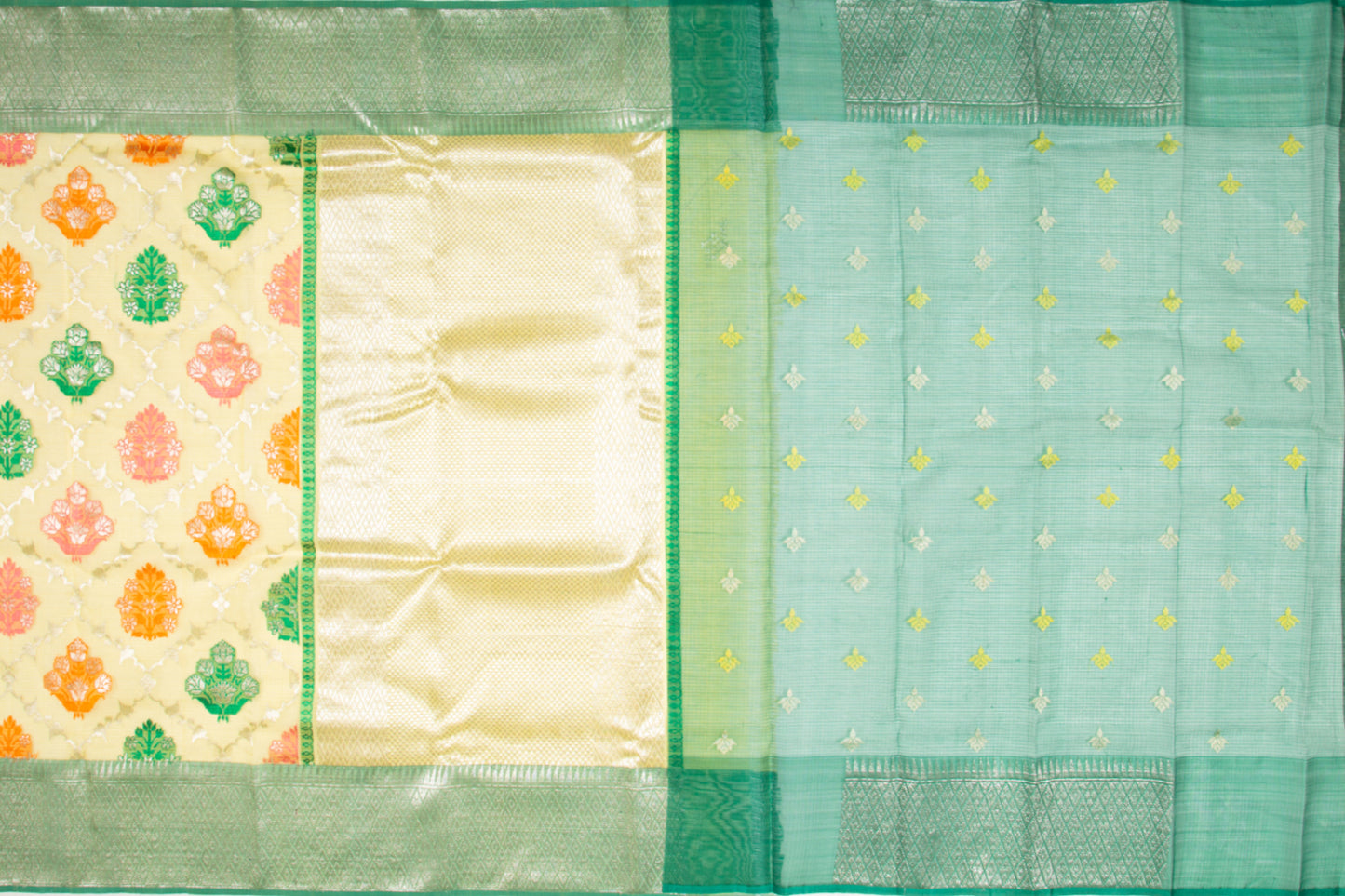 Kota Silk Jaal And Butta Yellow Saree