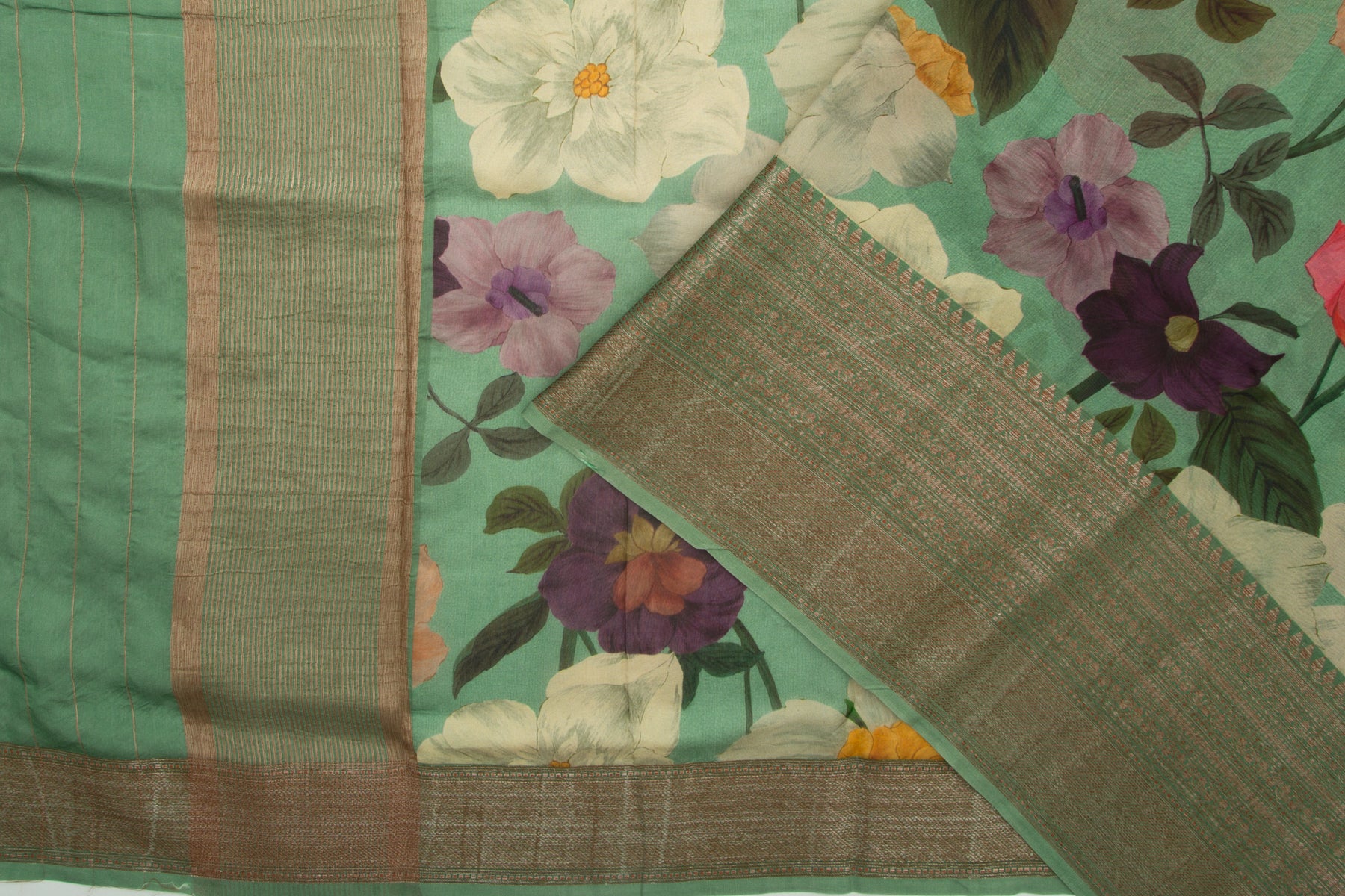 Chanderi Silk Floral Printed Green Saree