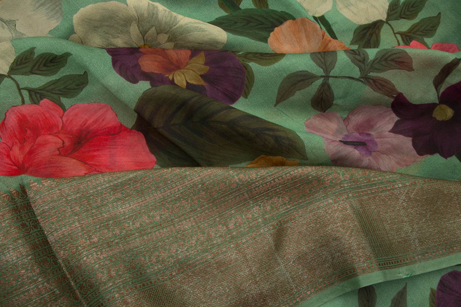 Chanderi Silk Floral Printed Green Saree