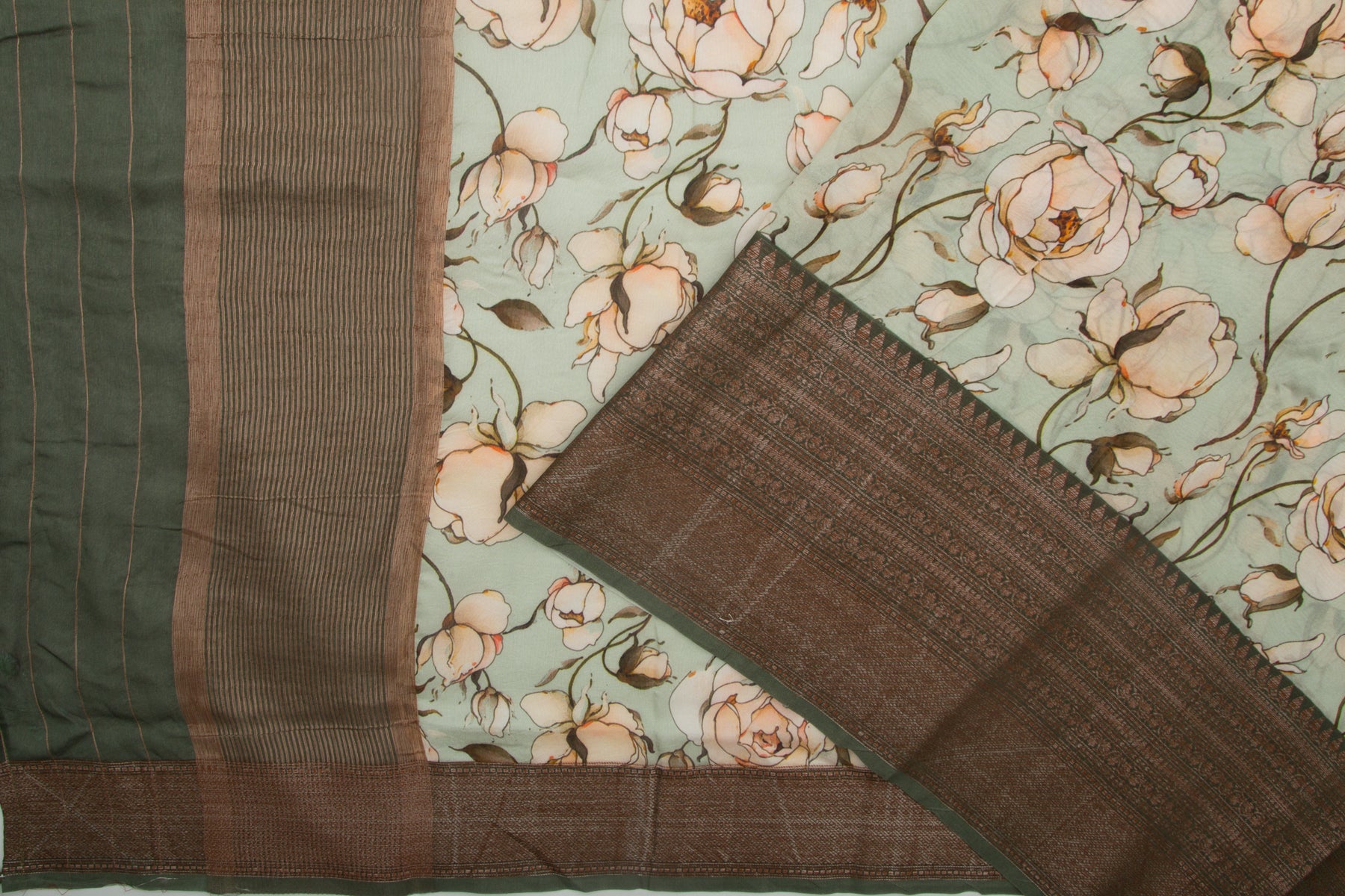Chanderi Silk Floral Printed Pastel Green Saree