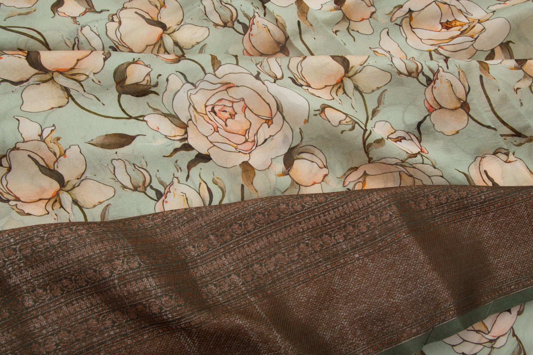 Chanderi Silk Floral Printed Pastel Green Saree