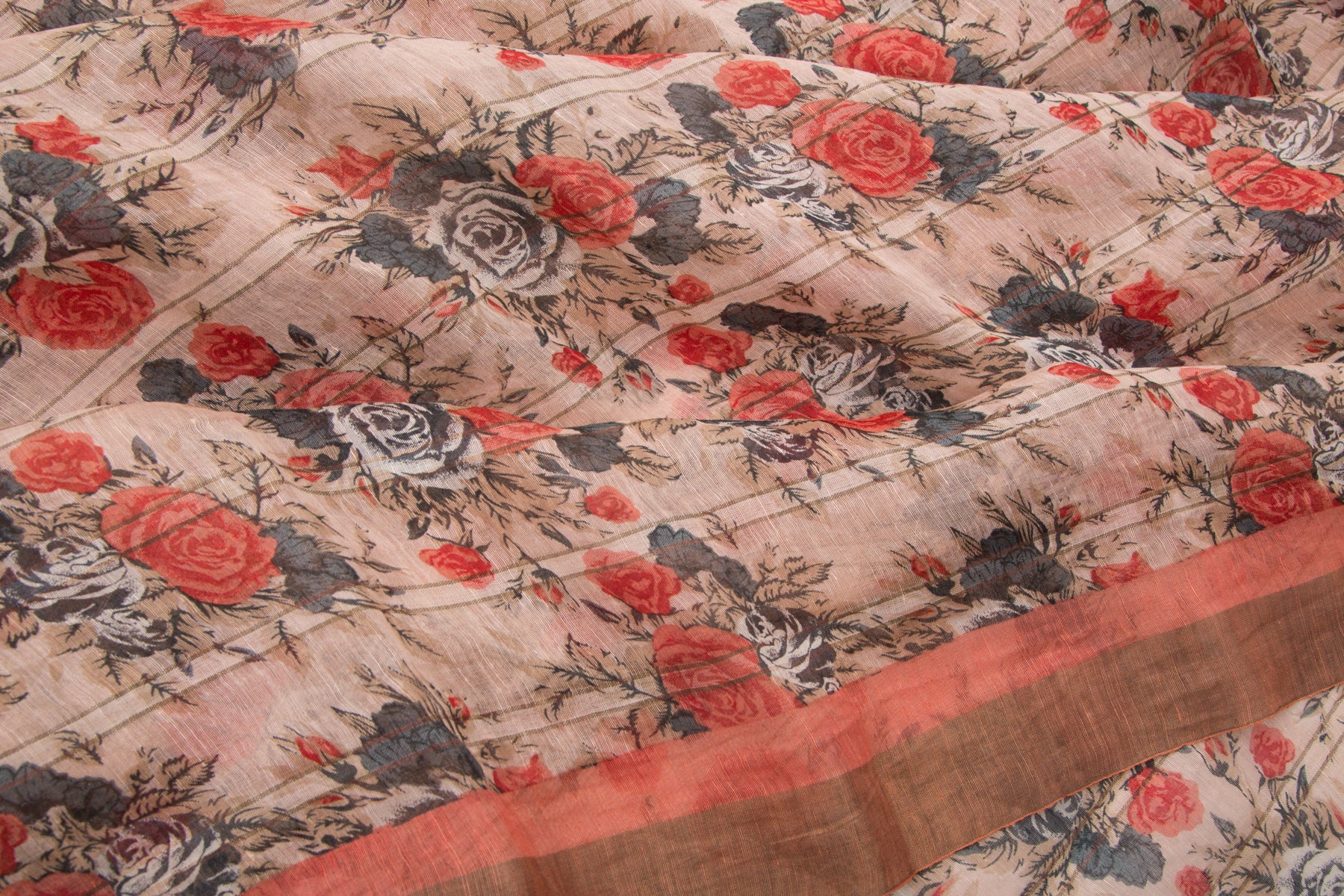 Linen Floral Printed Cream Saree