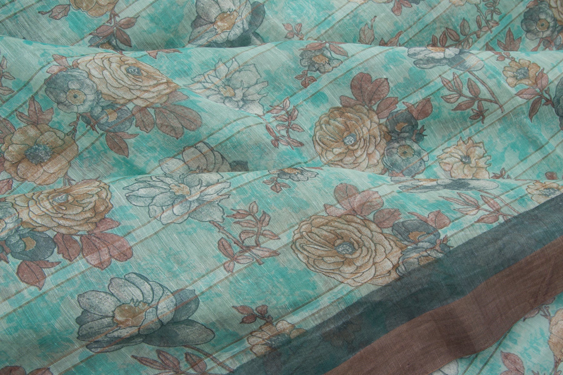 Linen Floral Printed Sea Green Saree