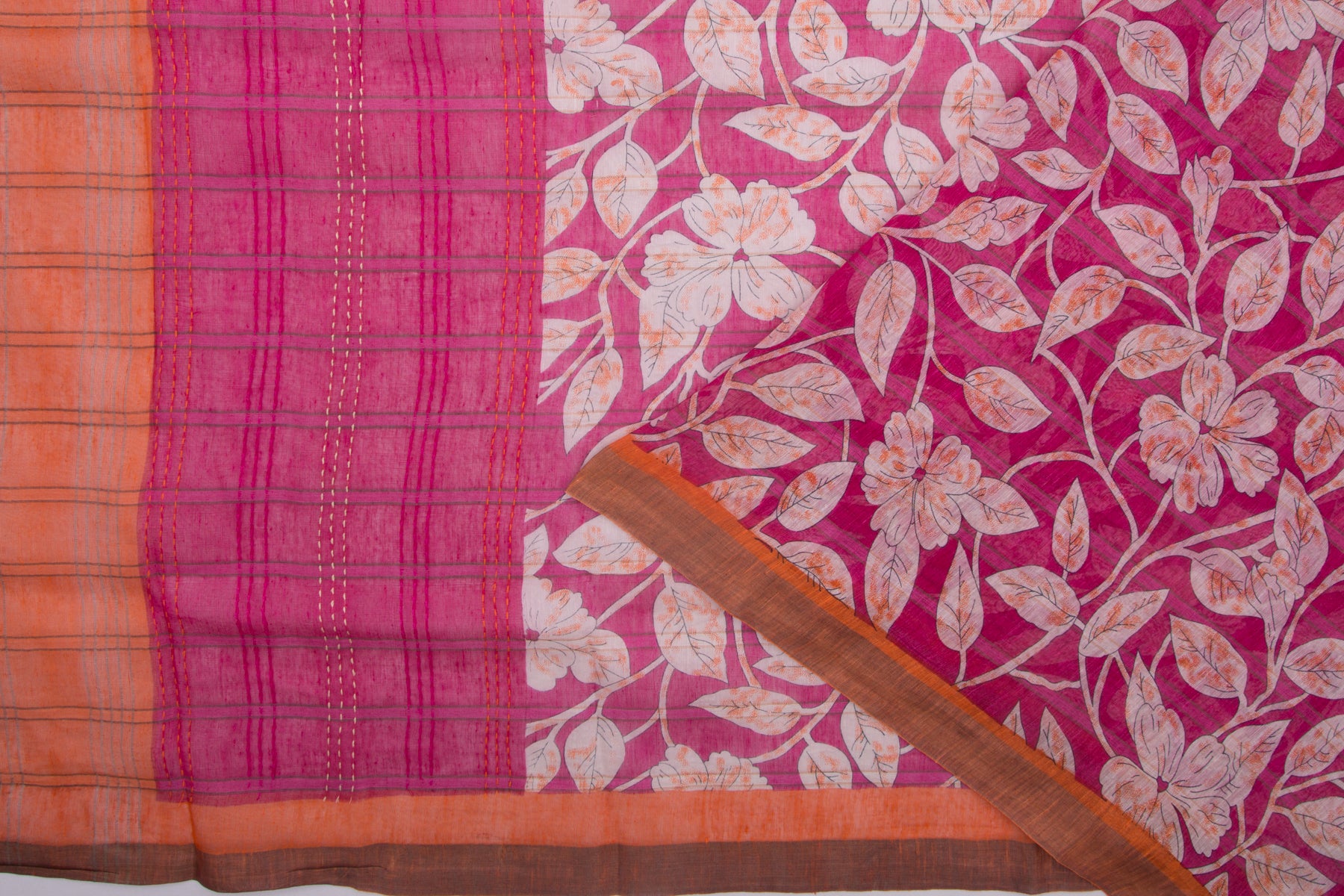 Linen Floral Printed Pink Saree