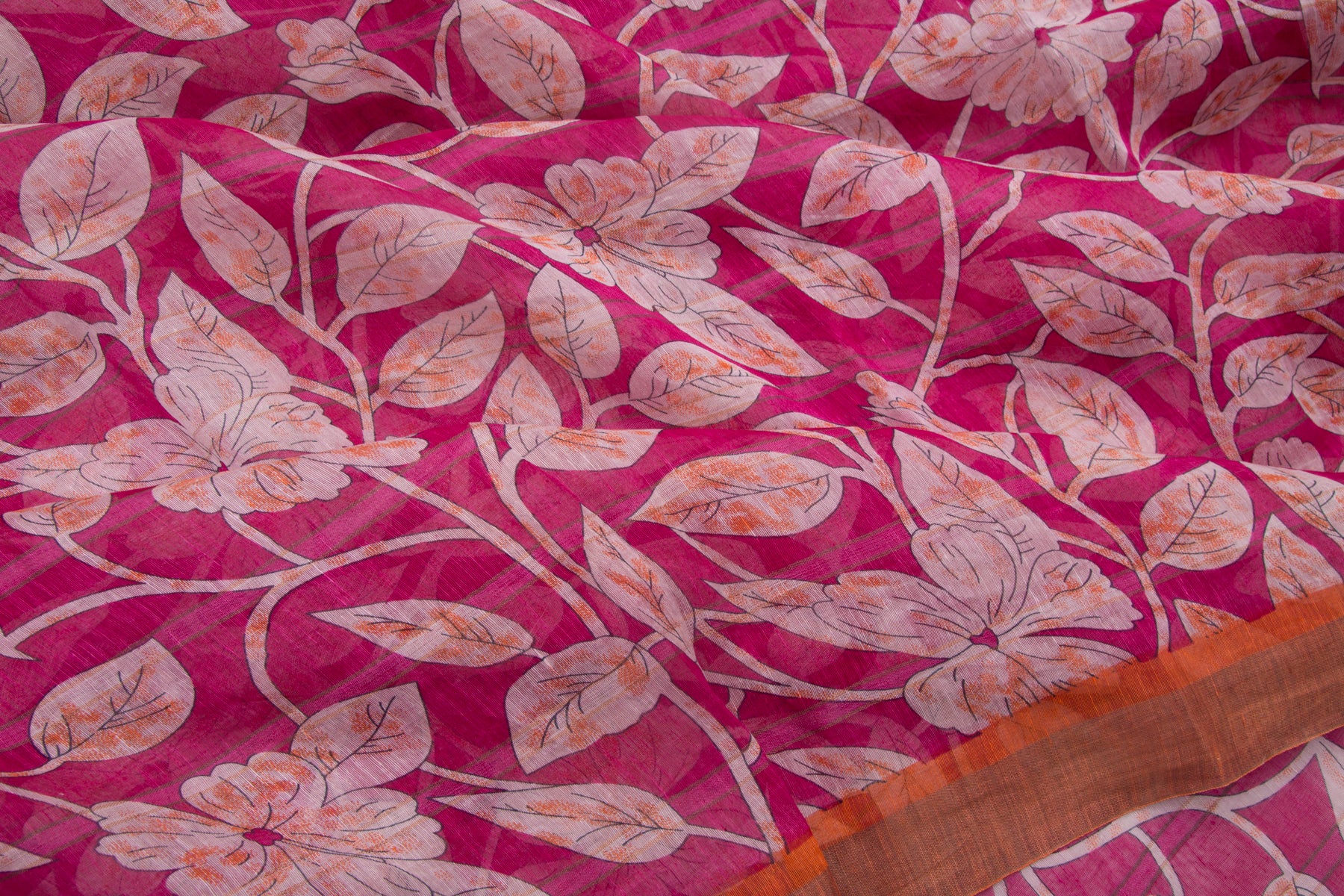 Linen Floral Printed Pink Saree