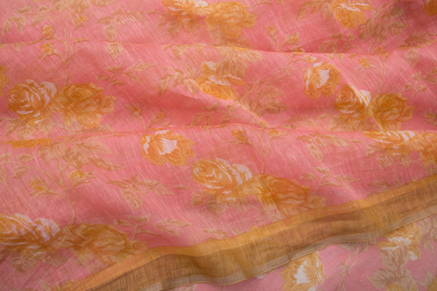 Linen Floral Printed Pink Saree