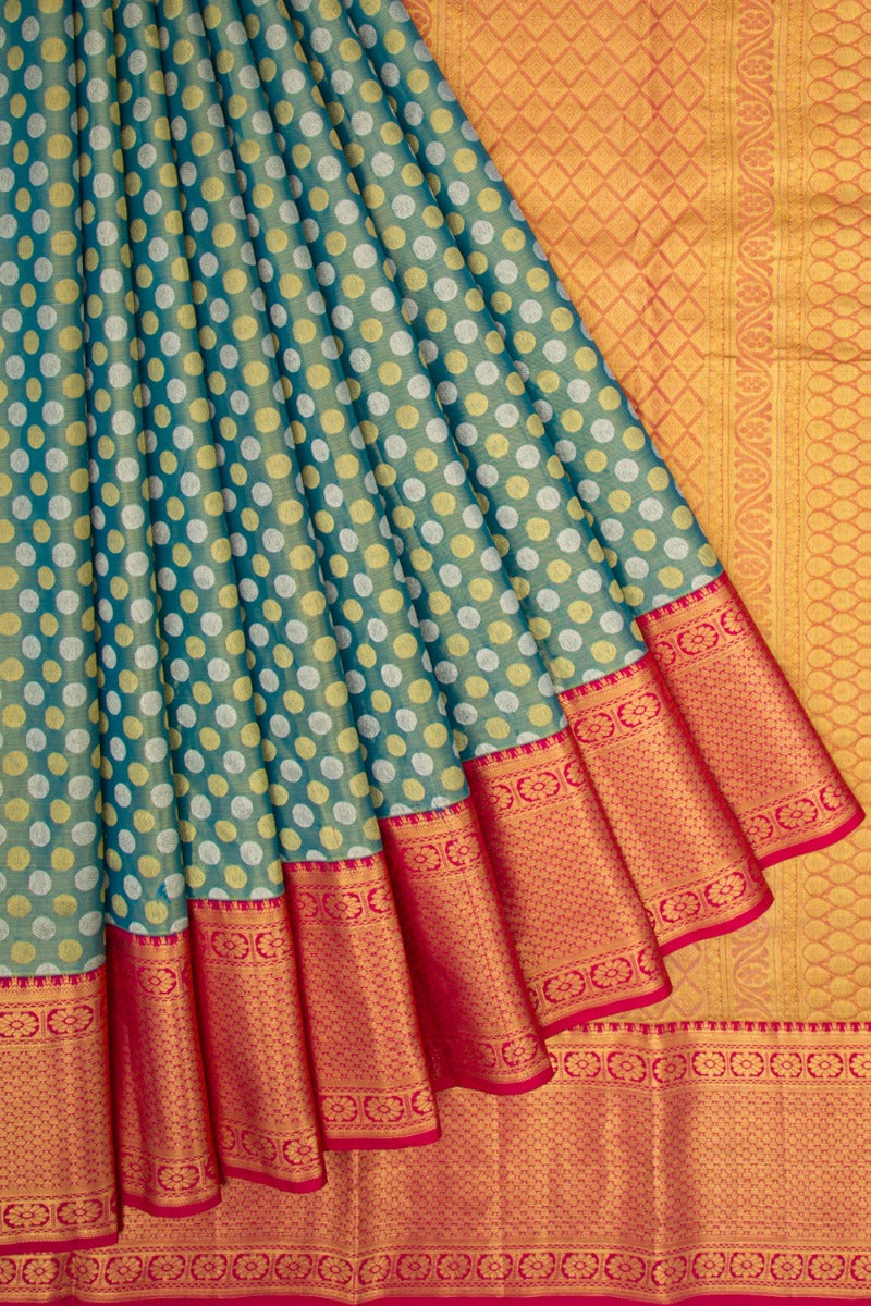 Taranga Kanchi Silk Tissue Brocade Teal Blue Saree