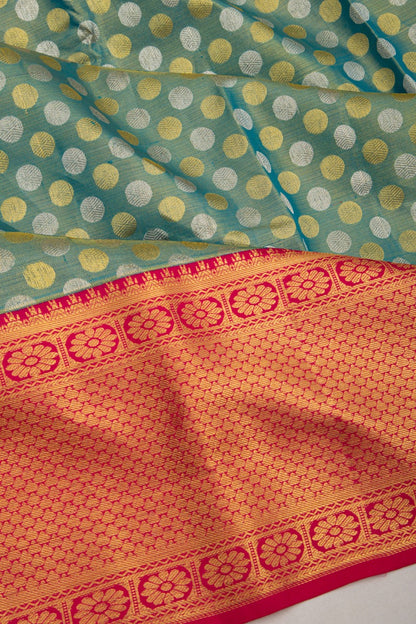 Taranga Kanchi Silk Tissue Brocade Teal Blue Saree