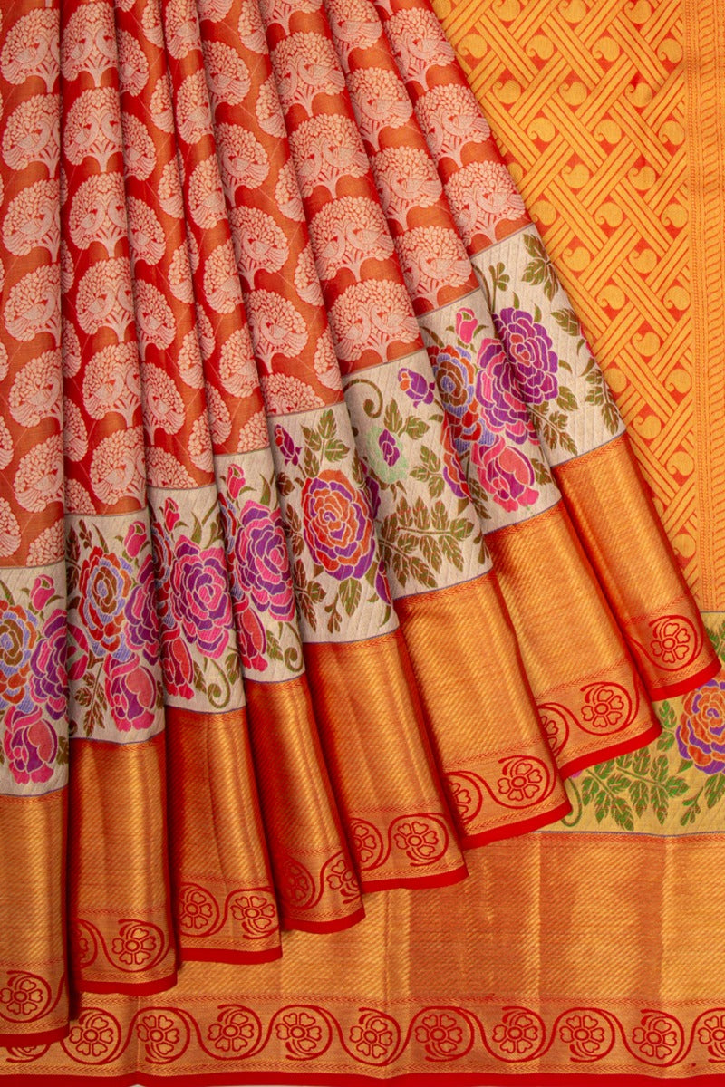 Taranga Kanchi Silk Tissue Brocade Orange Saree