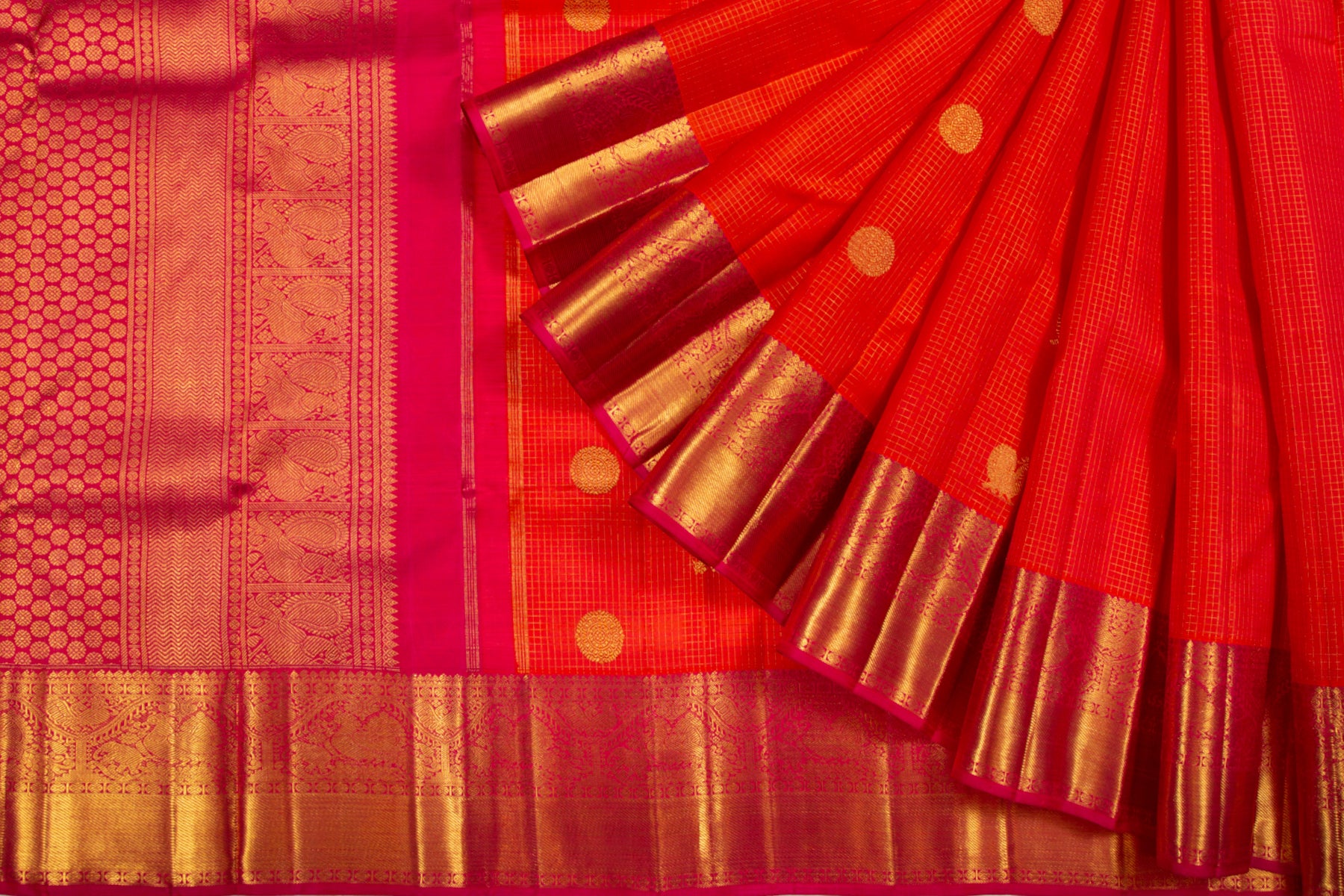 Kanchipuram Silk Checks And Butta Red Saree
