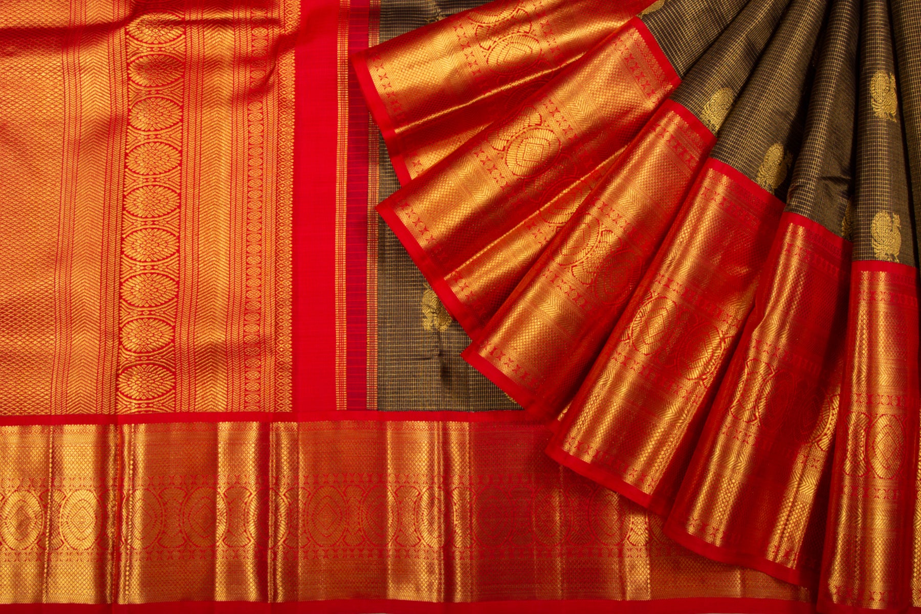 Kanchipuram Silk Checks And Butta Midnight Blue Saree