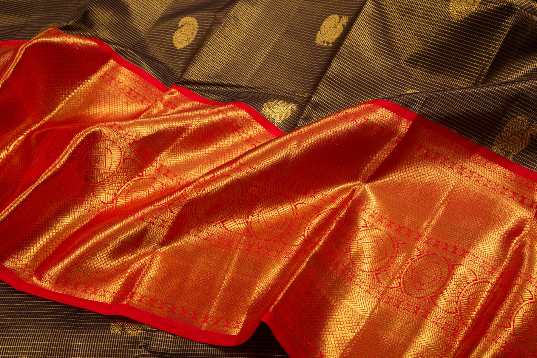 Kanchipuram Silk Checks And Butta Midnight Blue Saree
