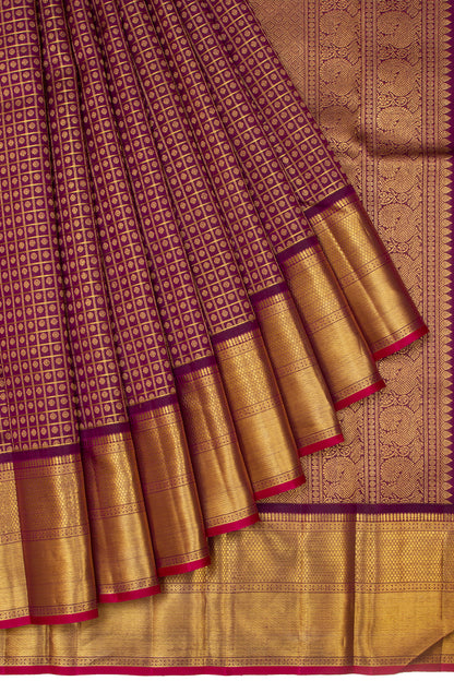 Kanchipuram Silk Checks And Butta Burgundy Saree