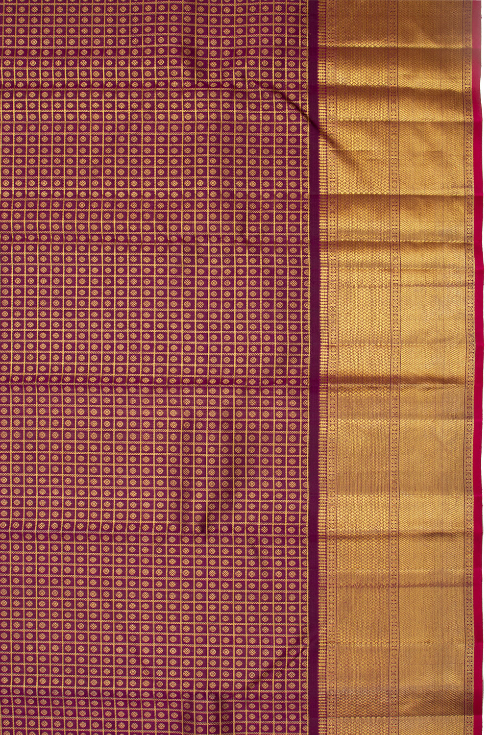 Kanchipuram Silk Checks And Butta Burgundy Saree