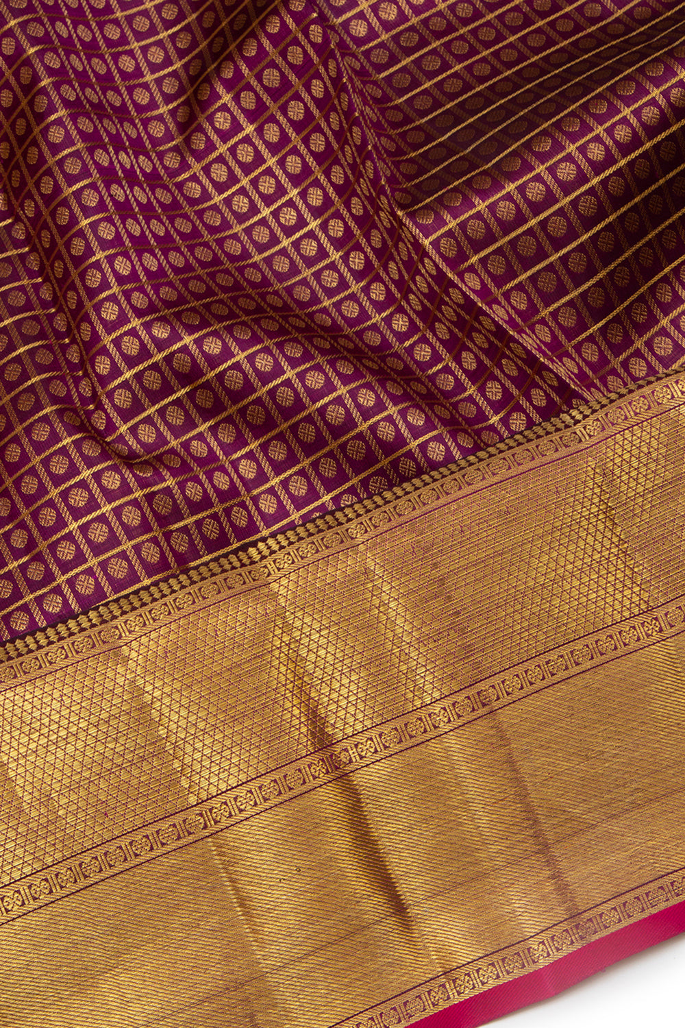 Kanchipuram Silk Checks And Butta Burgundy Saree