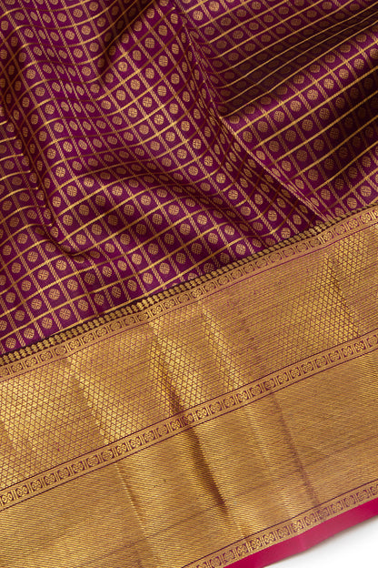 Kanchipuram Silk Checks And Butta Burgundy Saree